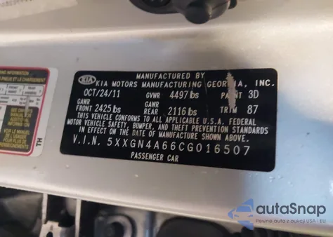 2012 Kia Optima Ex Turbo from USA, damaged, VIN 5XXGN4A66CG016507